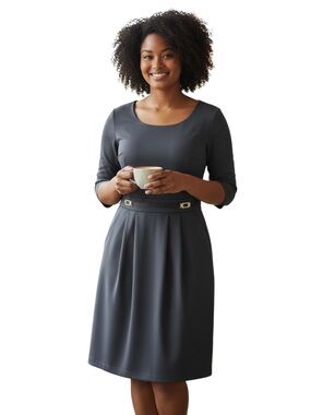 Tahari ASL Blue/Grey Short Sleeve Pocket Pleated Skirt Back Zip Dress (16)